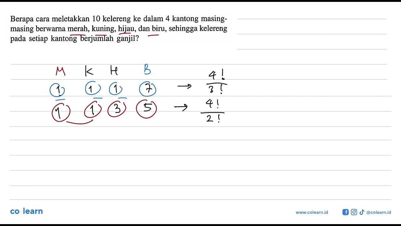 Berapa cara meletakkan 10 kelereng ke dalam 4 kantong