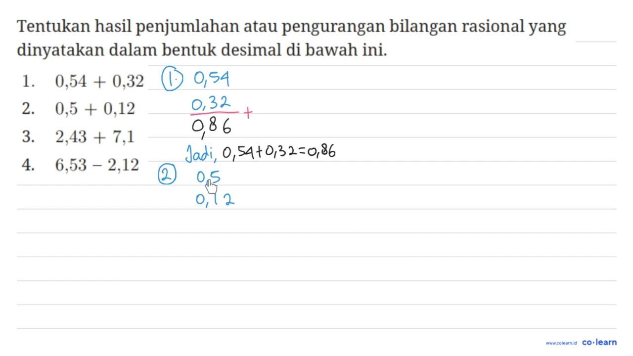 Tentukan hasil penjumlahan atau pengurangan bilangan