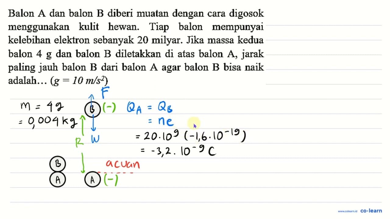 Balon A dan balon B diberi muatan dengan cara digosok