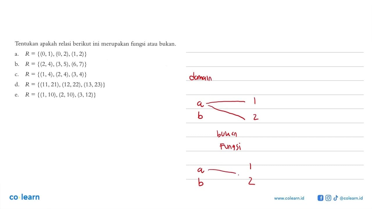 Tentukan apakah relasi berikut ini merupakan fungsi atau