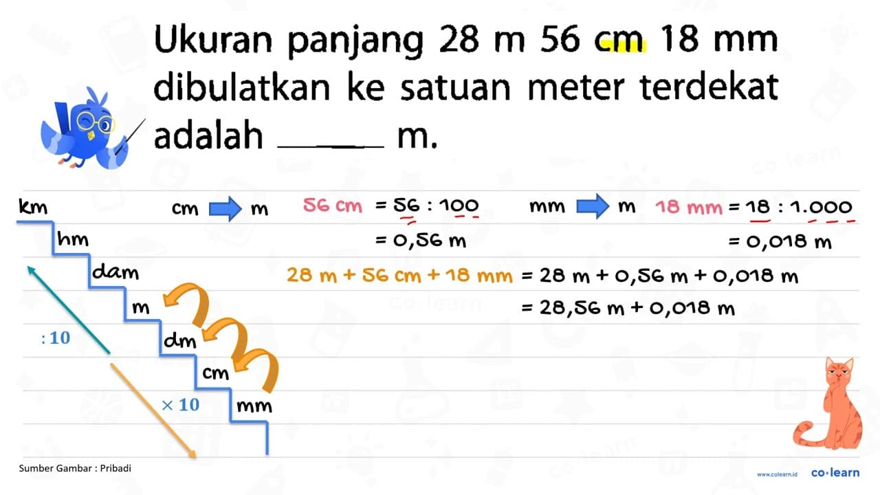 Ukuran panjang 28 m 56 cm 18 mm dibulatkan ke satuan meter