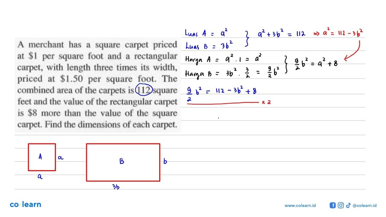 A merchant has a square carpet priced at $ 1 per square