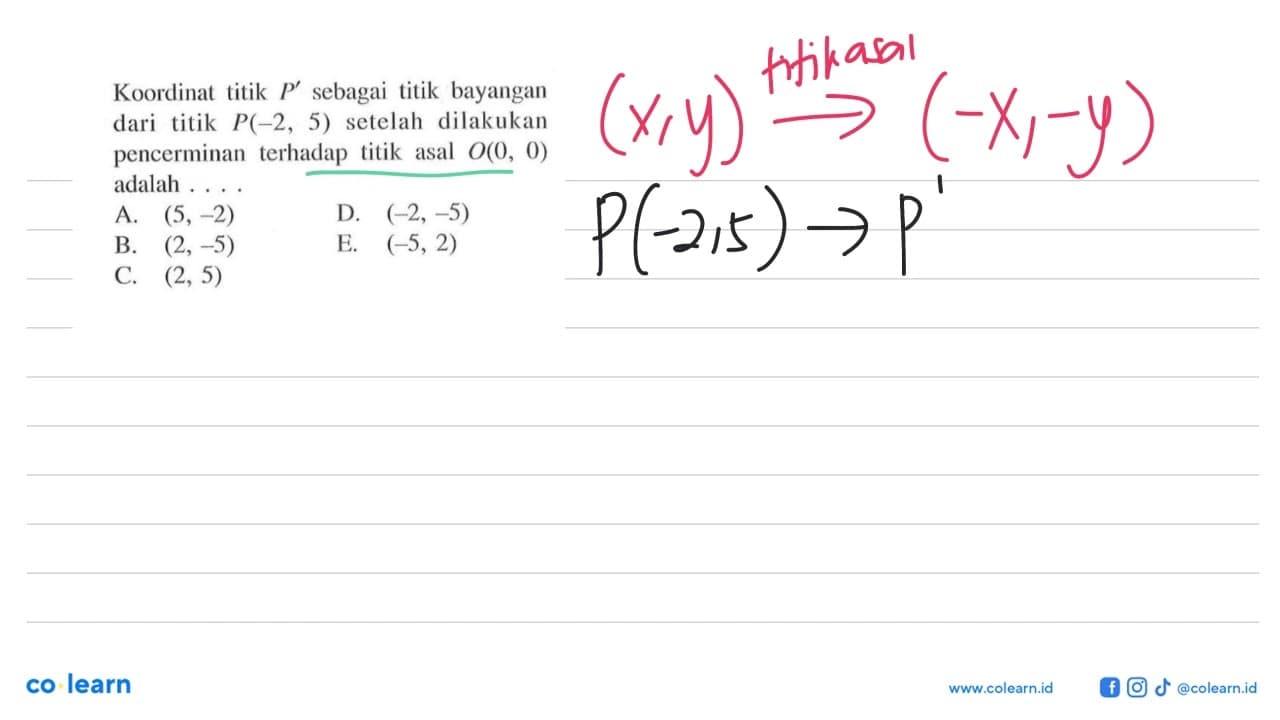 Koordinat titik P' sebagai titik bayangan dari titik P(-2,