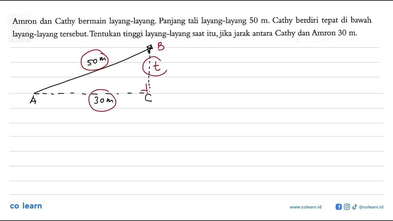 Amron dan Cathy bermain layang-layang. Panjang tali