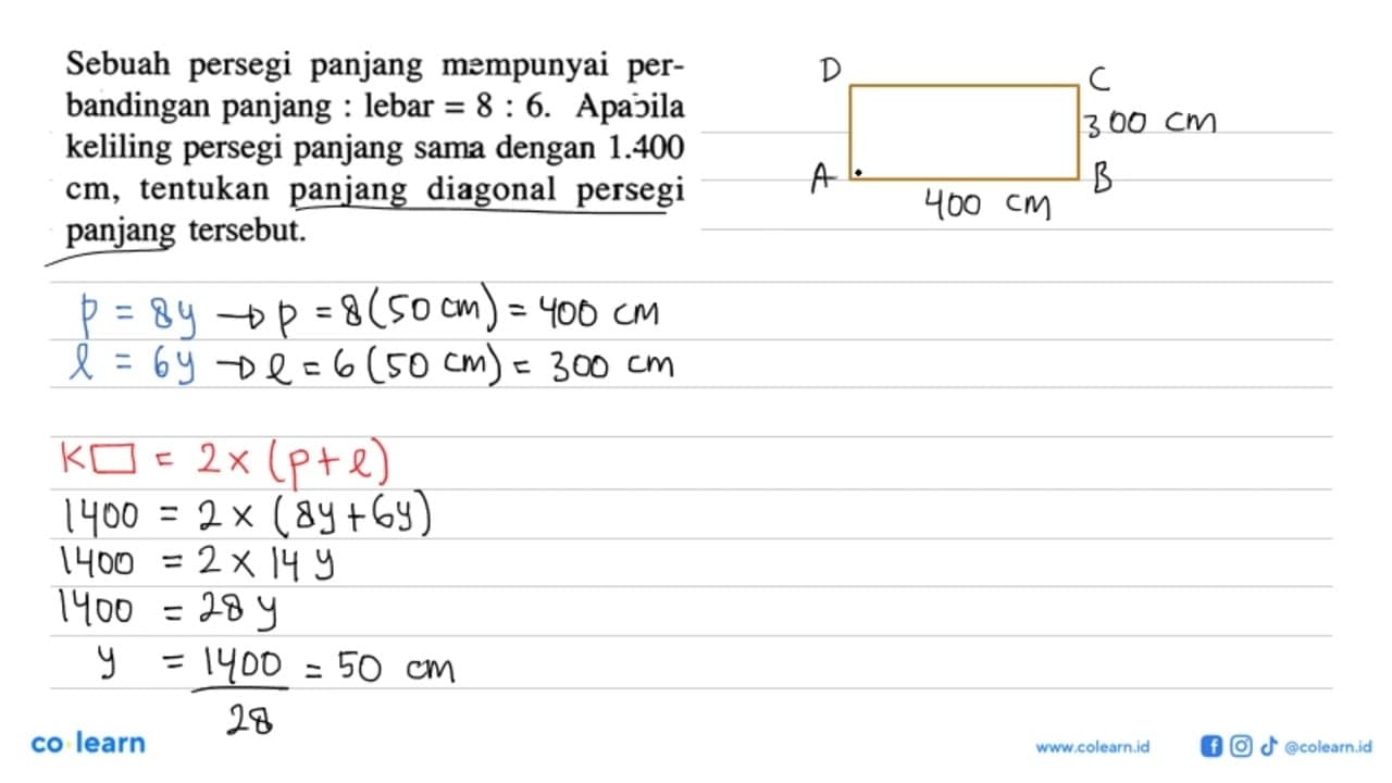 Sebuah persegi panjang mempunyai perbandingan panjang :