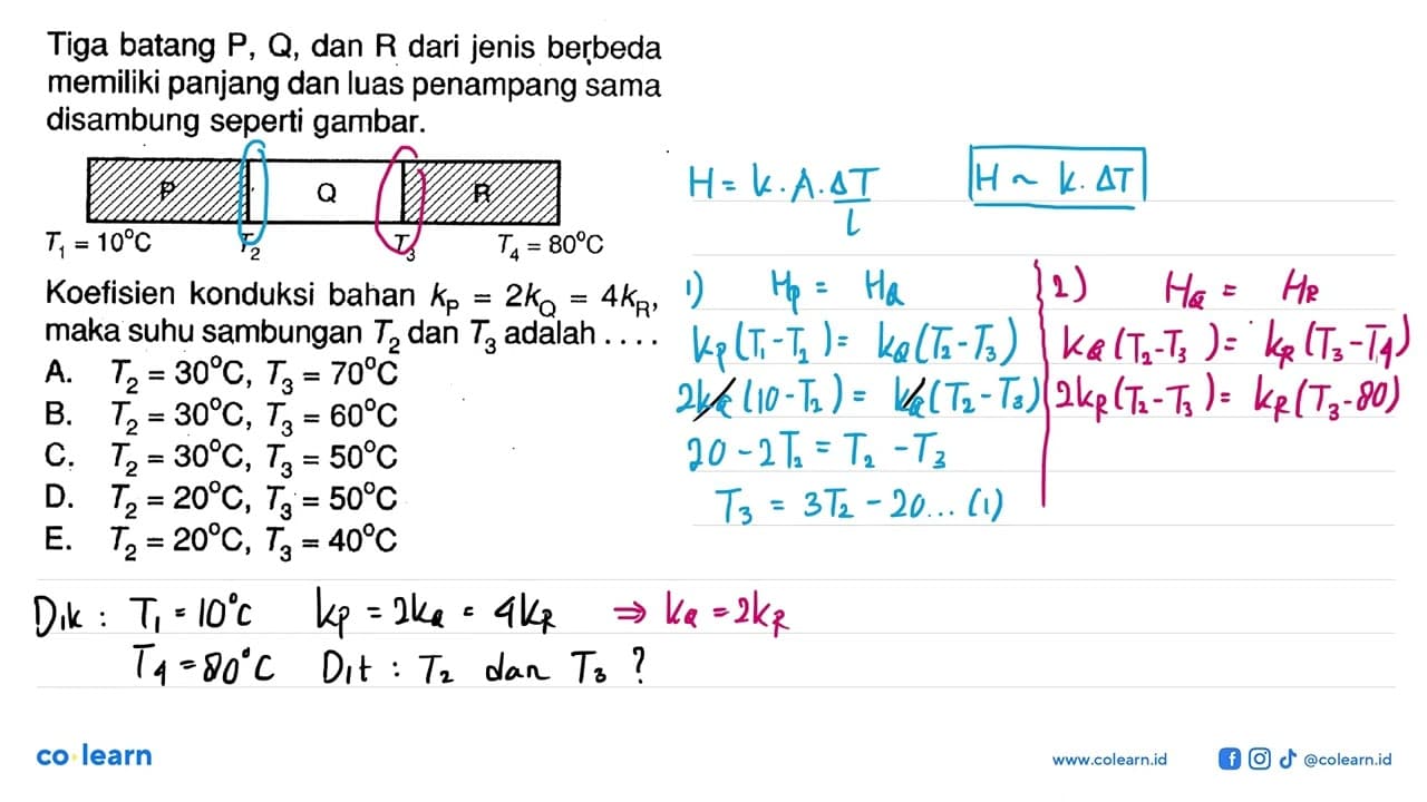 Tiga batang P, Q, dan R dari jenis berbeda memiliki panjang