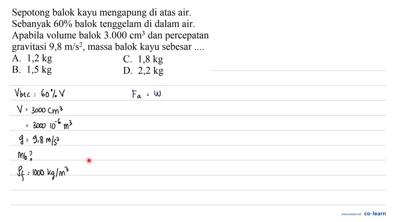 Sepotong balok kayu mengapung di atas air. Sebanyak 60 %