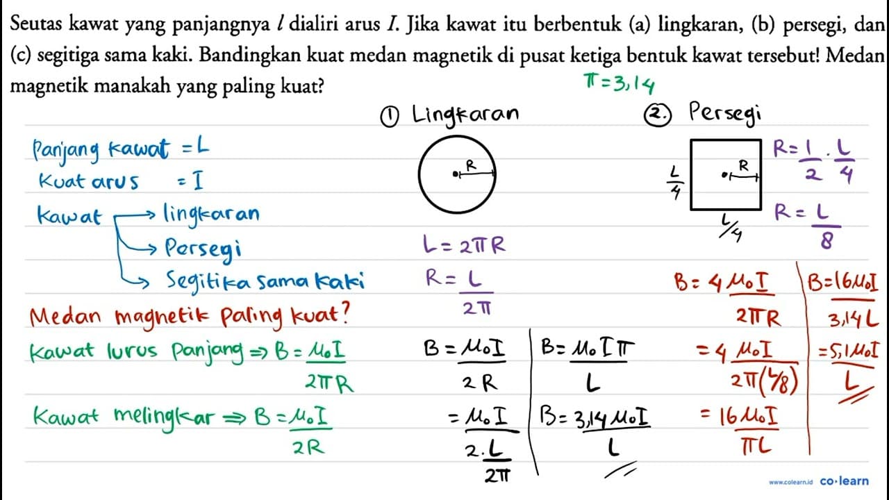 Seutas kawat yang panjangnya l dialiri arus I . Jika kawat