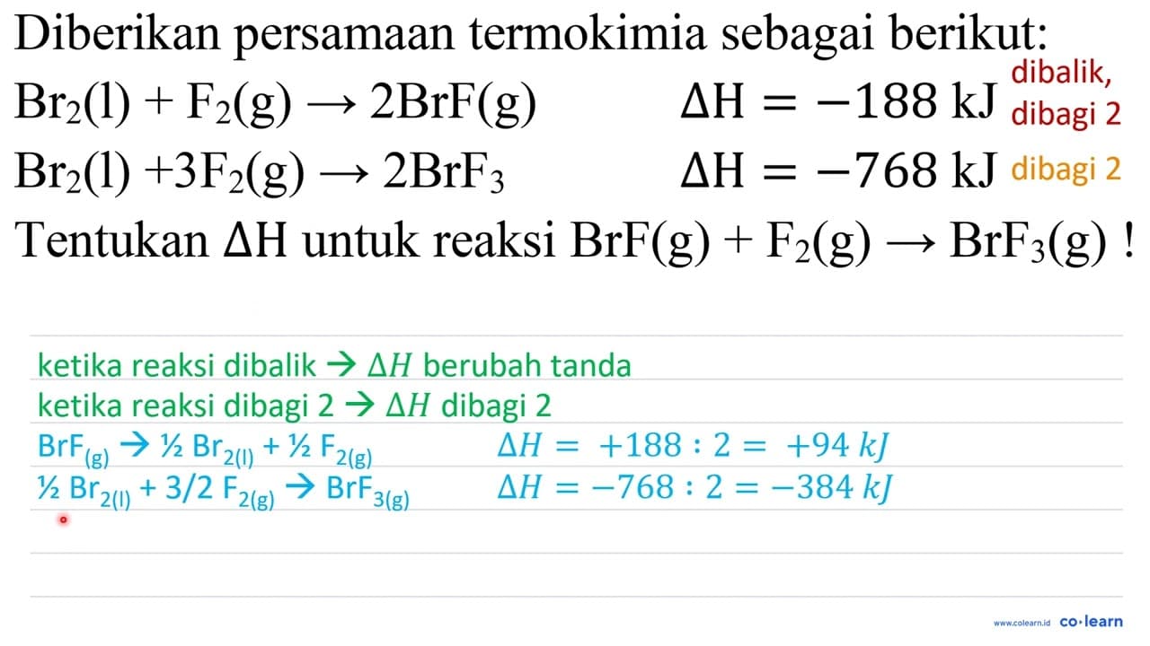 Diberikan persamaan termokimia sebagai berikut: