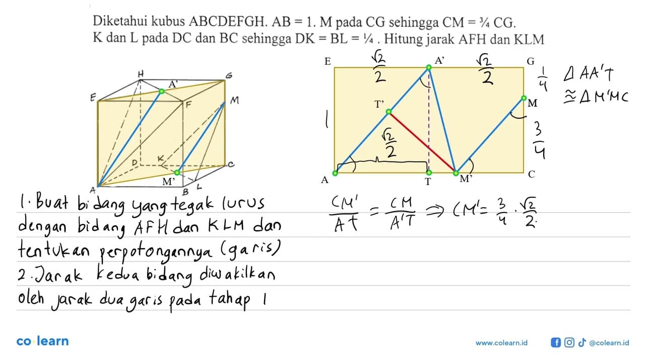 Diketahui kubus ABCDEFGH. AB = 1. M pada CG sehingga CM =