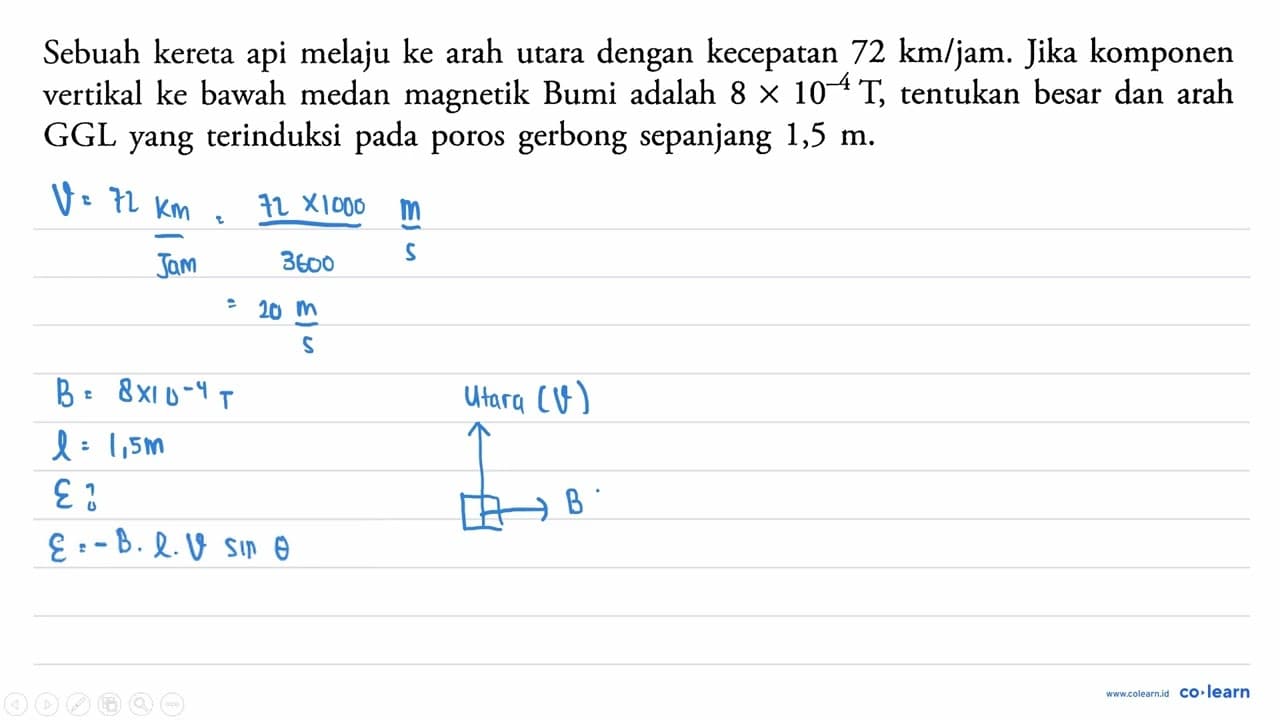 Sebuah kereta api melaju ke arah utara dengan kecepatan 72