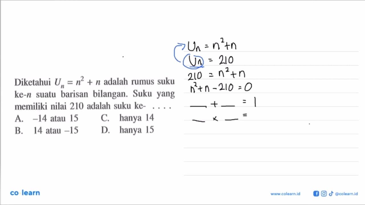 Diketahui Un = n^2 + n adalah rumus suku ke-n suatu barisan