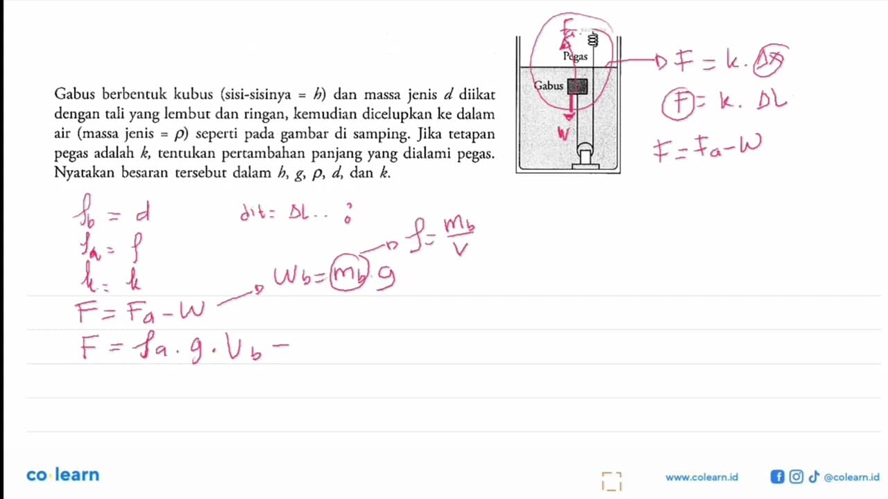 Gabus berbentuk kubus (sisi-sisinya =h) dan massa jenis d