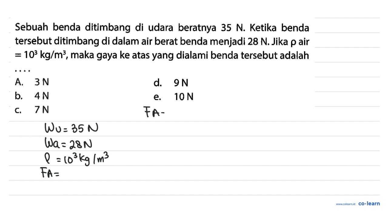 Sebuah benda ditimbang di udara beratnya 35 N. Ketika benda