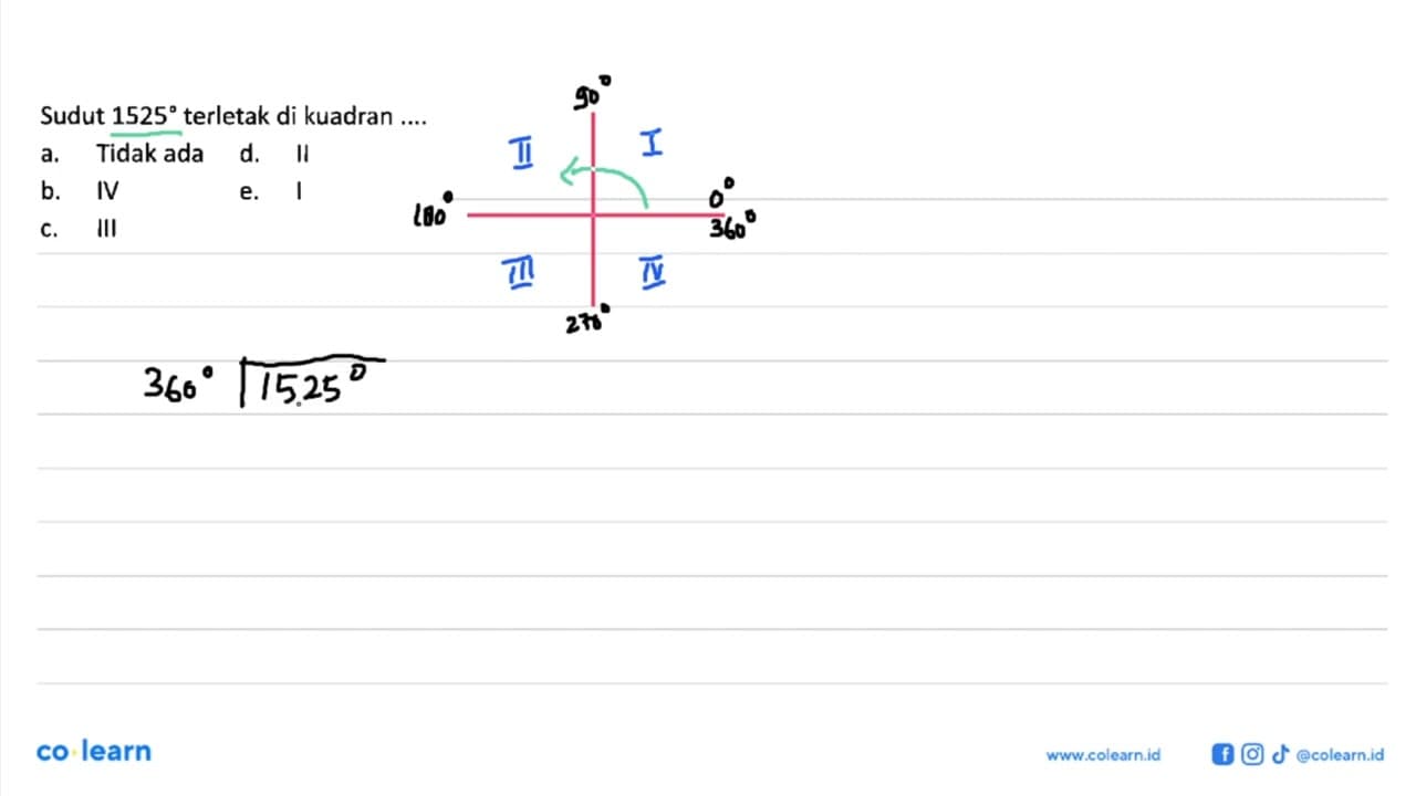 Sudut 1525 terletak di kuadran ....