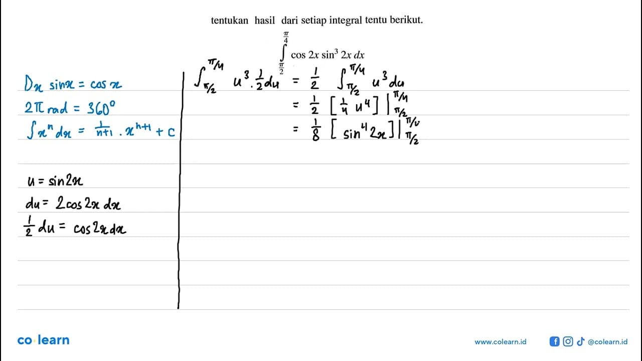 tentukan hasil dari setiap integral tentu berikut. integral