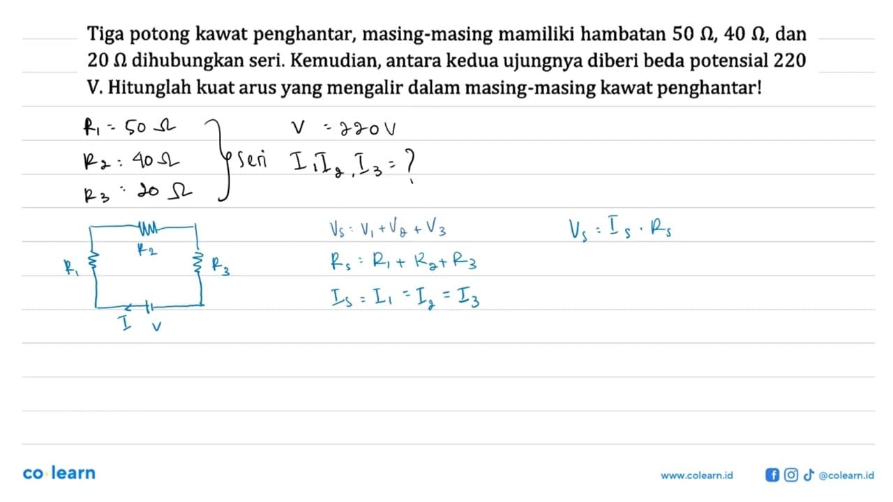 Tiga potong kawat penghantar, masing-masing mamiliki