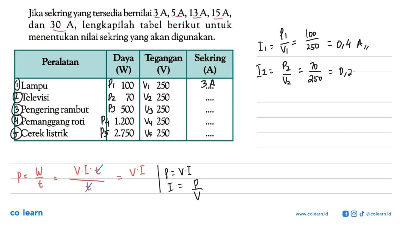 Jika sekring yang tersedia bernilai 3 A, 5A, 134A, 15A, dan