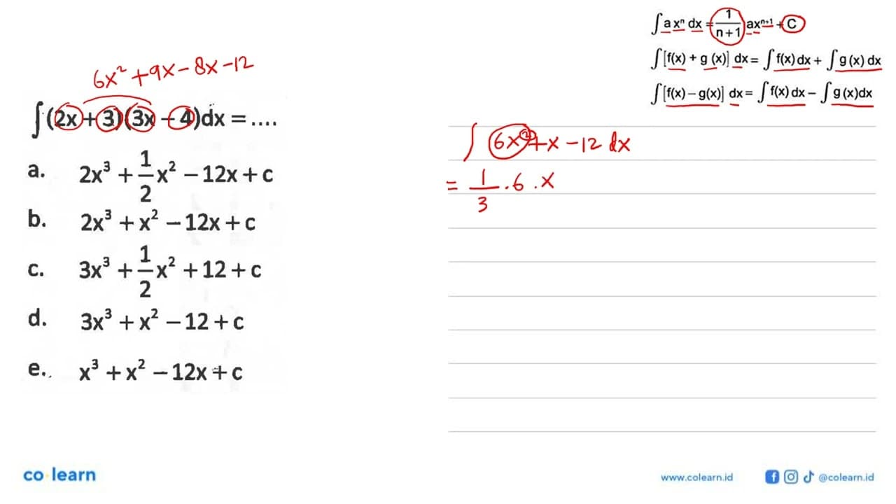 integral (2x+3)(3x-4) dx=....