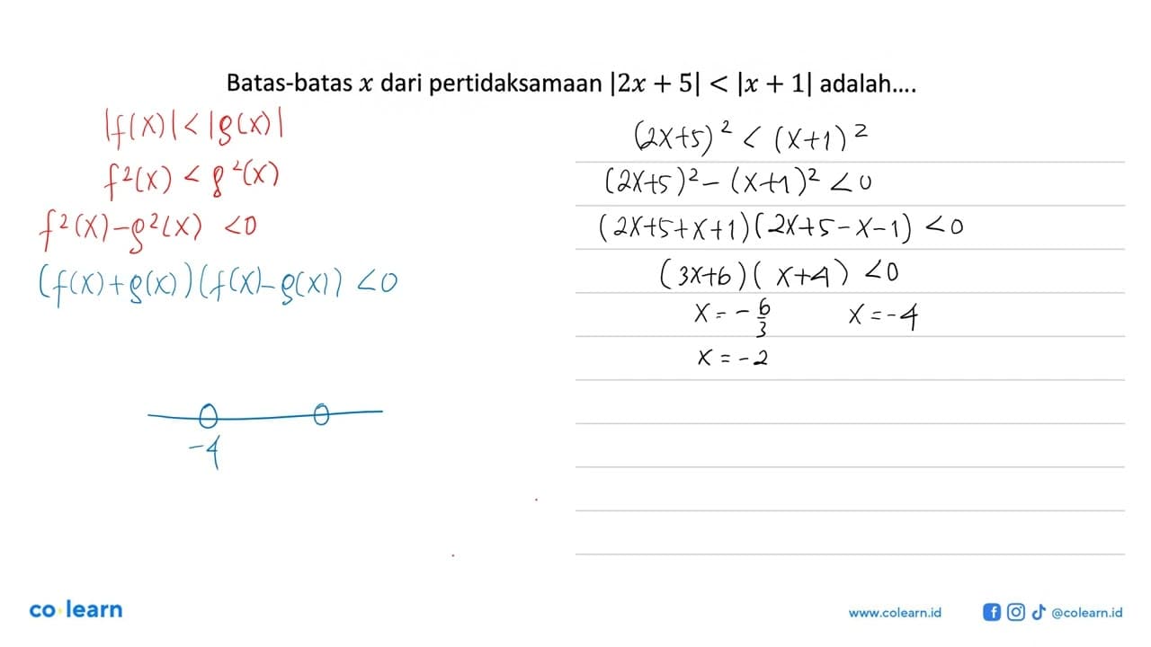 Batas-batas x dari pertidaksamaan |2x+5|<|x+1| adalah....