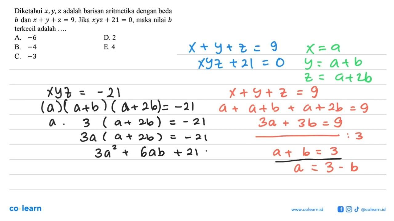 Diketahui x, y, z adalah barisan aritmetika dengan beda b