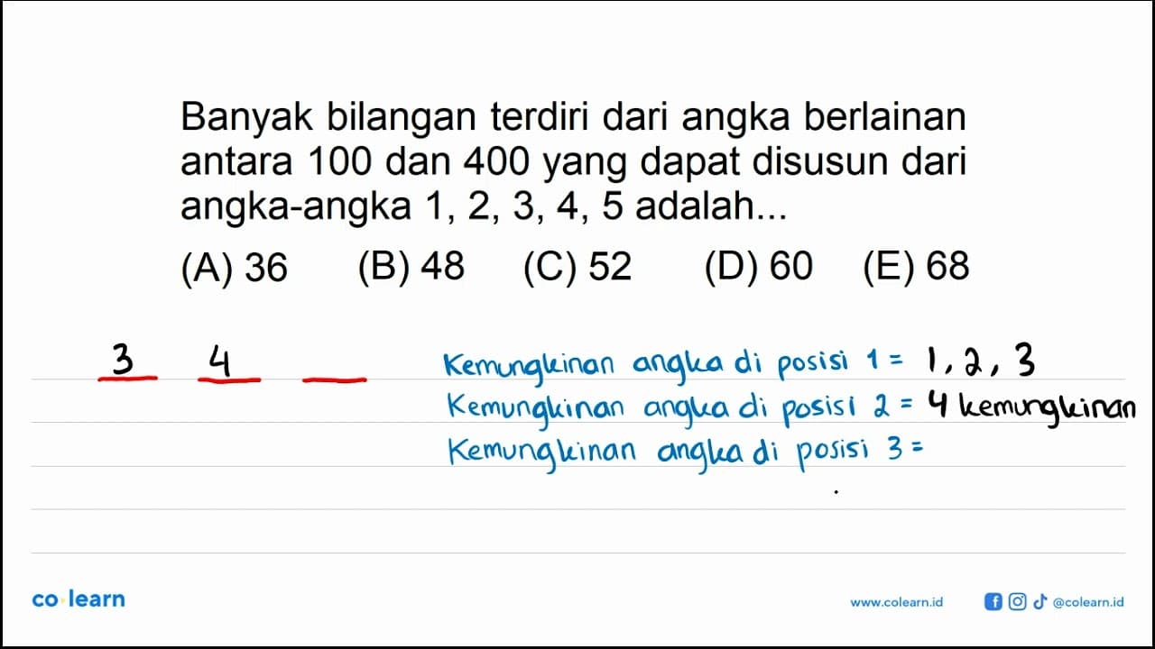 Banyak bilangan terdiri dari angka berlainan antara 100 dan