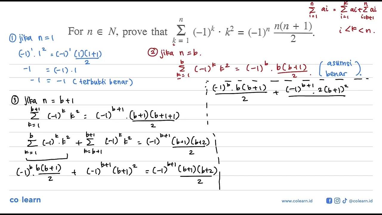 For n e N, prove that sigma k=1 n (-1)^k.k^2=(-1)^n