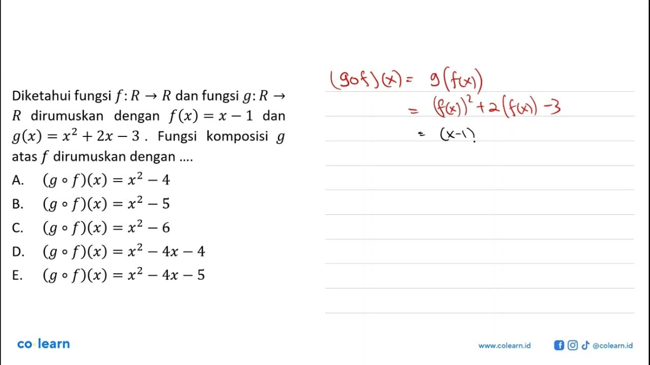 Diketahui fungsi f:R->R dan fungsi g:R->R dirumuskan dengan