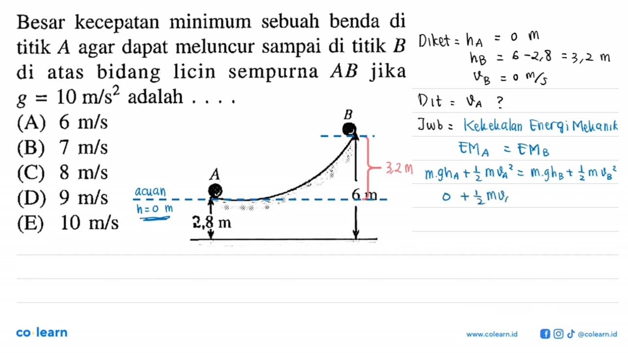 Besar kecepatan minimum sebuah benda di titik A agar dapat