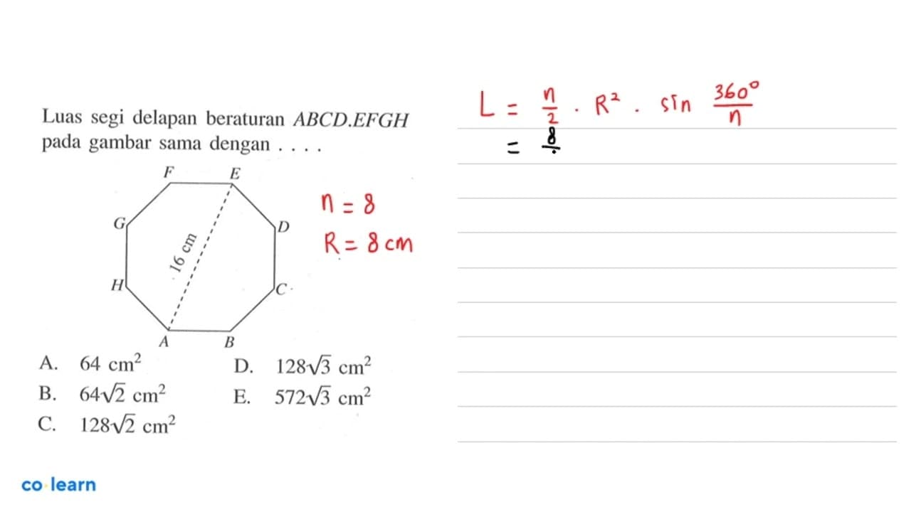 Luas segi delapan beraturan ABCD.EFGH pada gambar sama