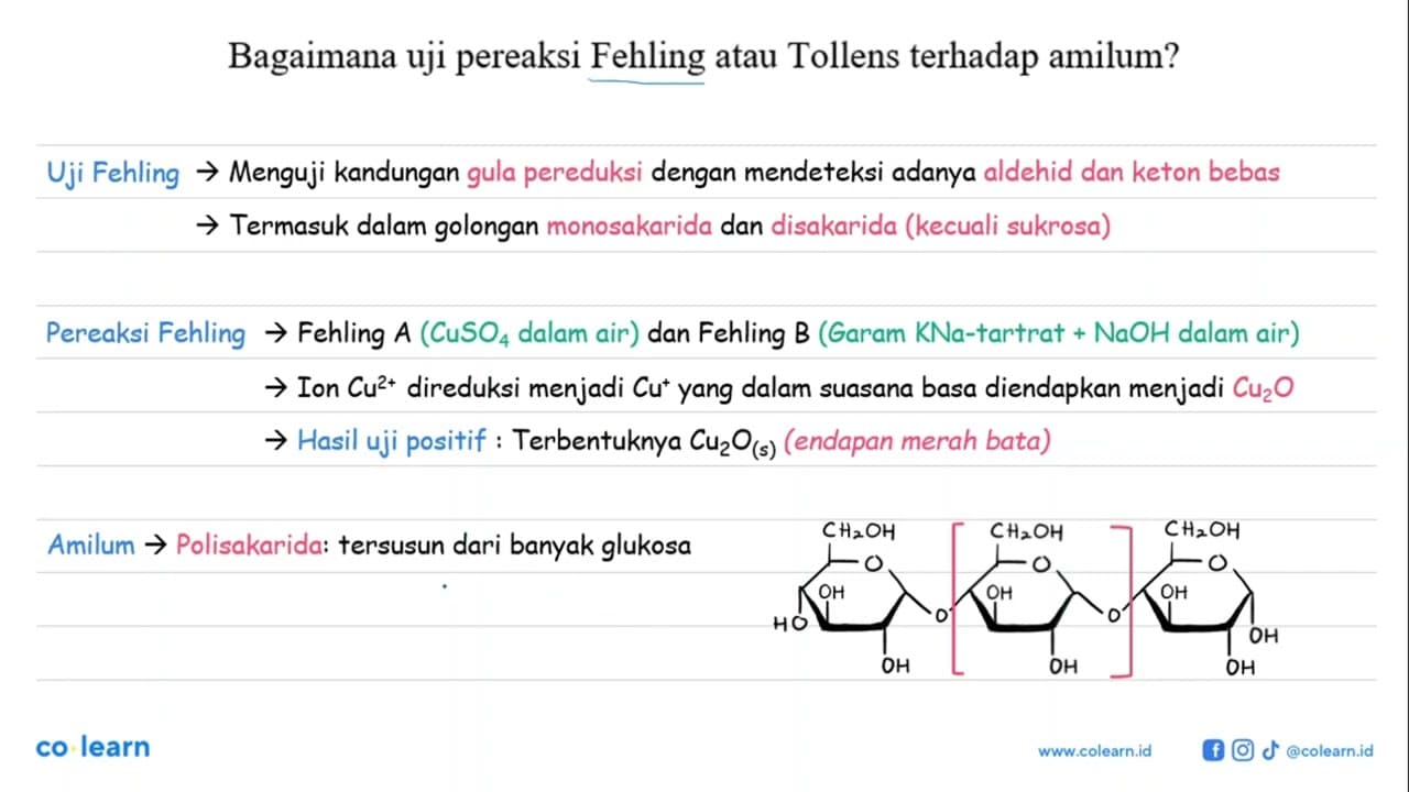 Bagaimana uji pereaksi Fehling atau Tollens terhadap