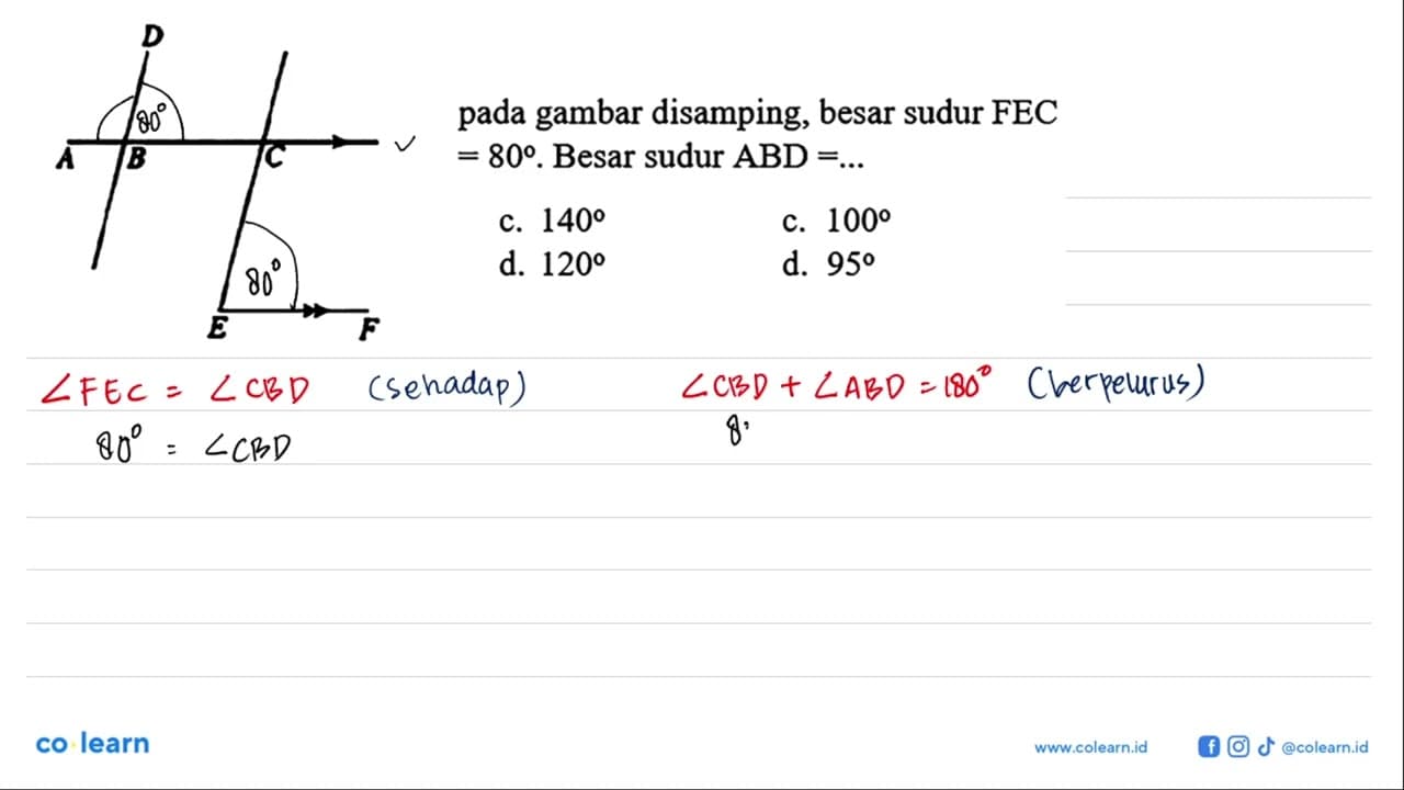 pada gambar disamping, besar sudur FEC = 80. Besar sudut