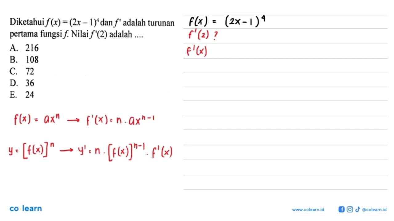 Diketahui f(x)=(2x-1)^4 dan f' adalah turunan pertama