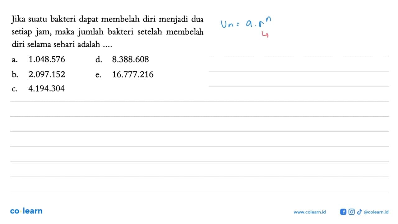 Jika suatu bakteri dapat membelah diri menjadi dua setiap