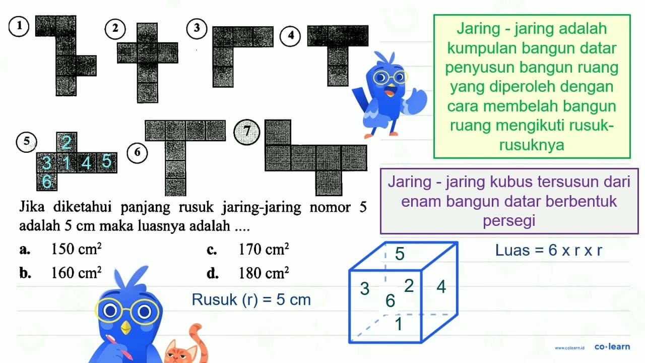 (1) (5) 6 Jika diketahui panjang rusuk jaring-jaring nomor