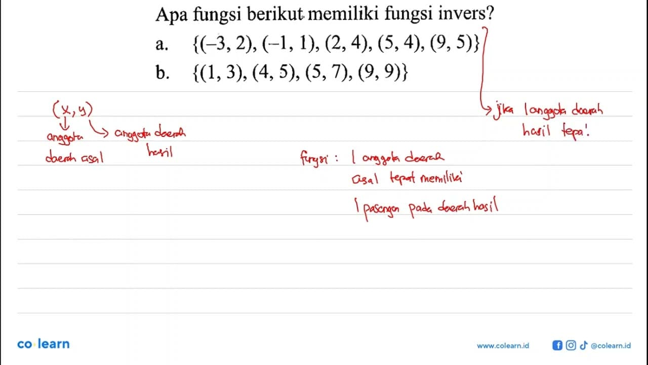 Apa fungsi berikut memiliki fungsi invers? a.