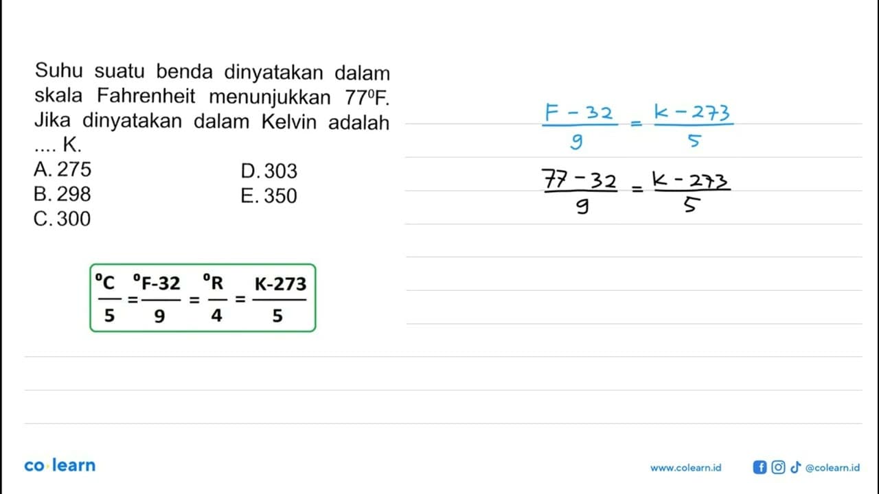 Suhu suatu benda dinyatakan dalam skala Fahrenheit