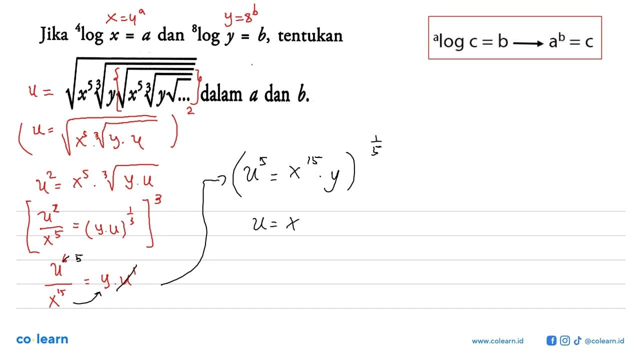 Jika 4logx=a dan 8log y=b , tentukan