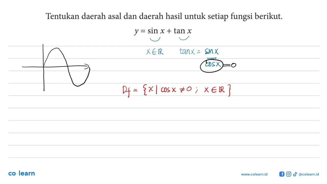 Tentukan daerah asal dan daerah hasil untuk setiap fungsi