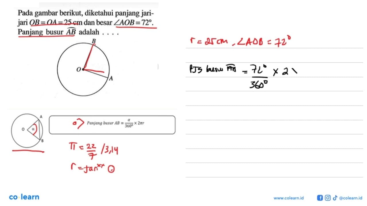 Pada gambar berikut, diketahui panjang jarijari OB=O A=25