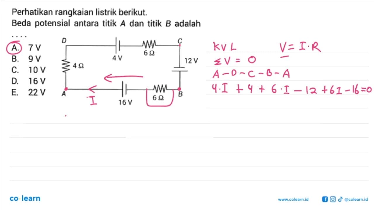 Perhatikan rangkaian listrik berikut. Beda potensial antara