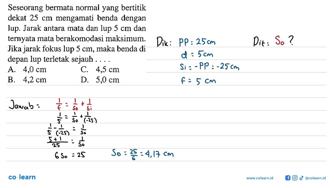 Seseorang bermata normal yang bertitik dekat 25 cm