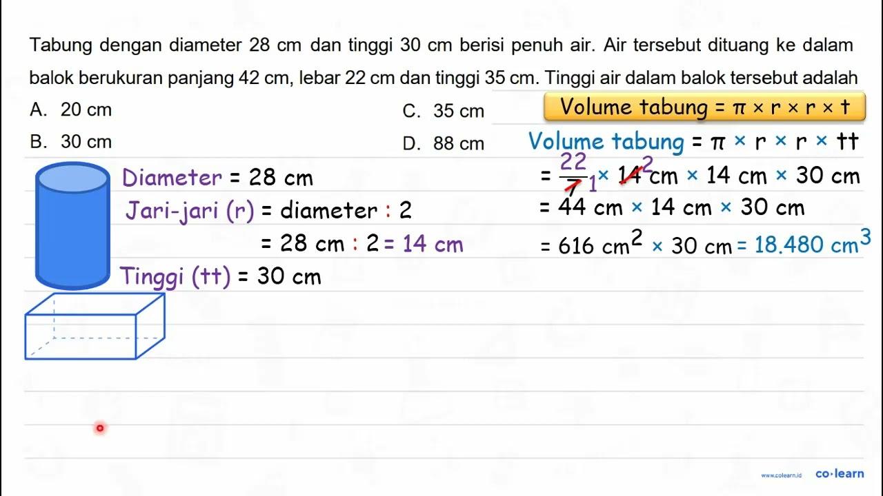 Tabung dengan diameter 28 cm dan tinggi 30 cm berisi penuh