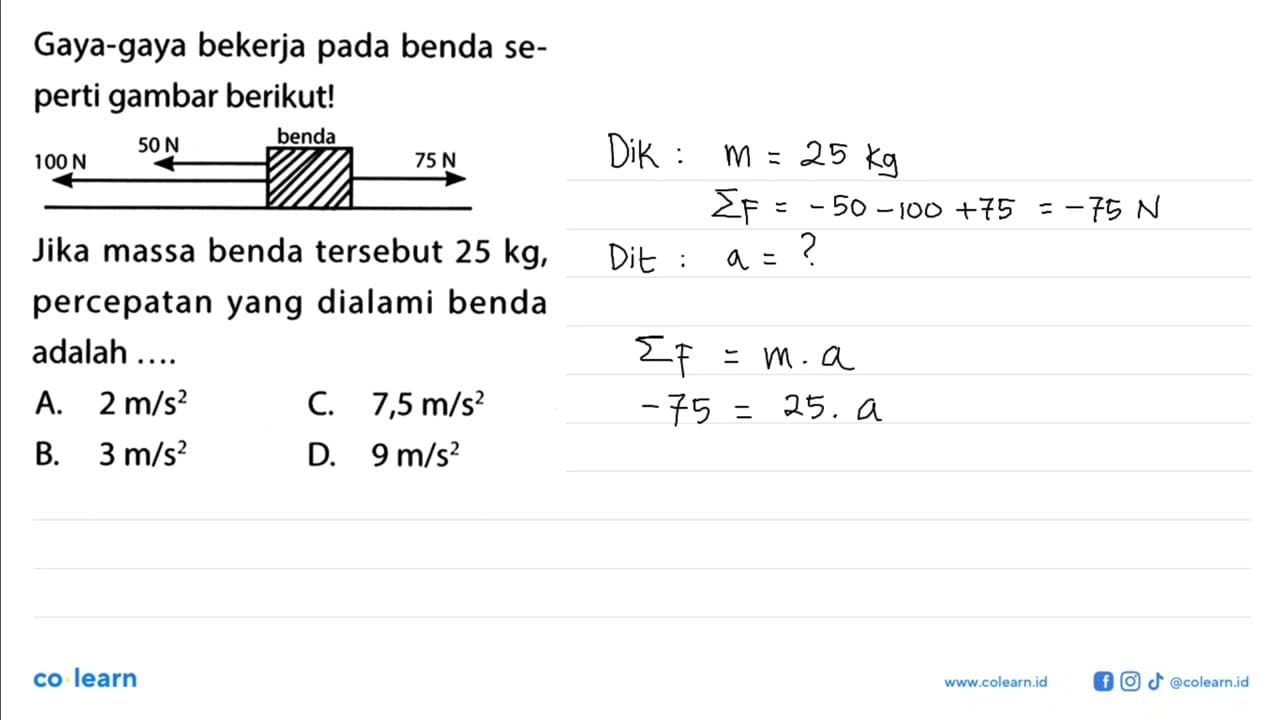 Gaya-gaya bekerja pada benda seperti gambar berikut! 100 N