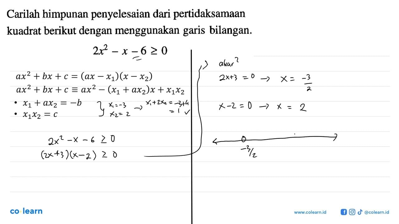 Carilah himpunan penyelesaian dari pertidaksamaan kuadrat