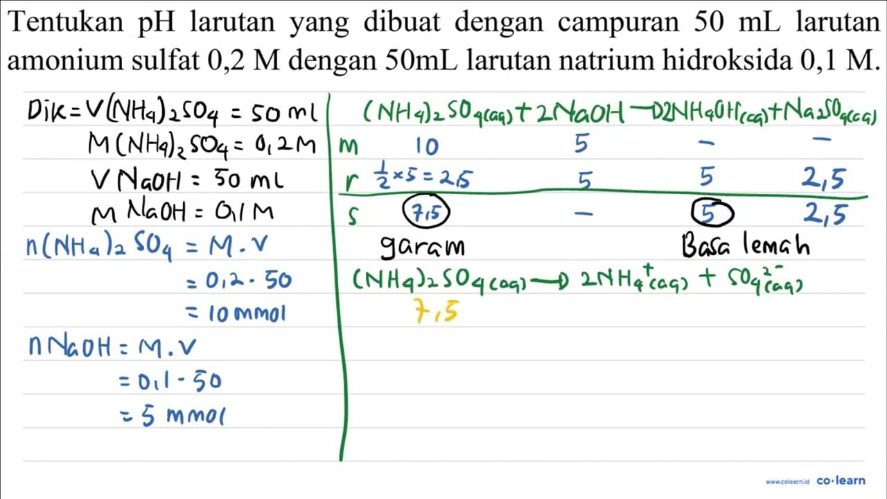 Tentukan pH larutan yang dibuat dengan campuran 50 ~mL