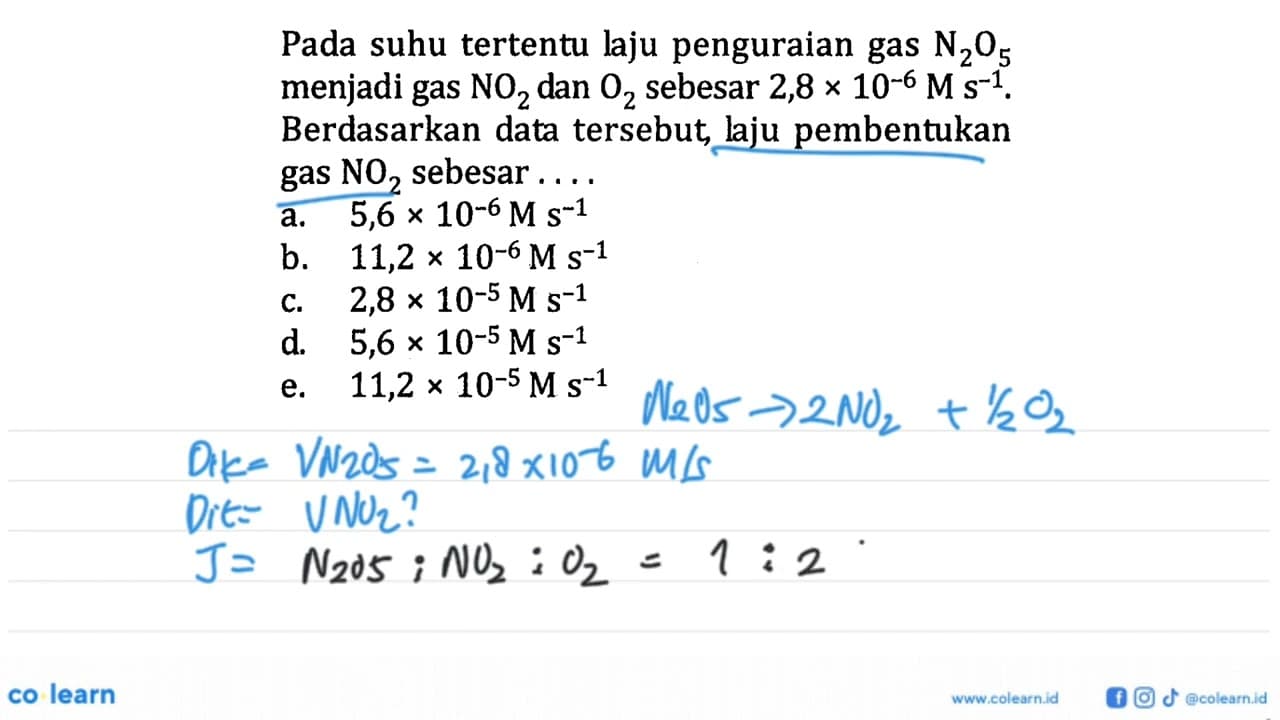 Pada suhu tertentu laju penguraian gas N2O5 menjadi gas NO2