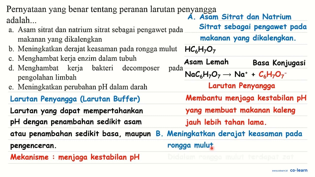 Pernyataan yang benar tentang peranan larutan penyangga