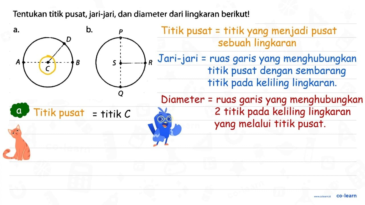 Tentukan titik pusat, jari-jari, dan diameter dari