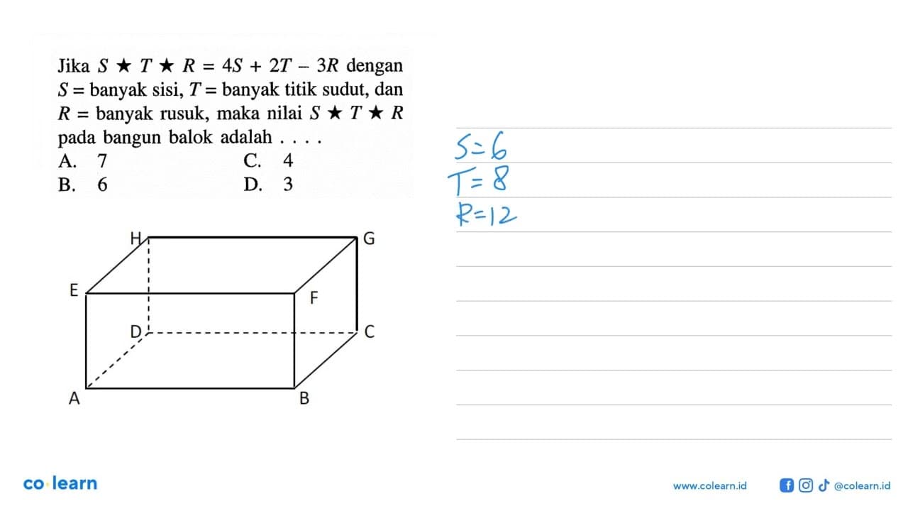 Jika SxTxR=4S+2T-3R dengan S= banyak sisi, T= banyak titik